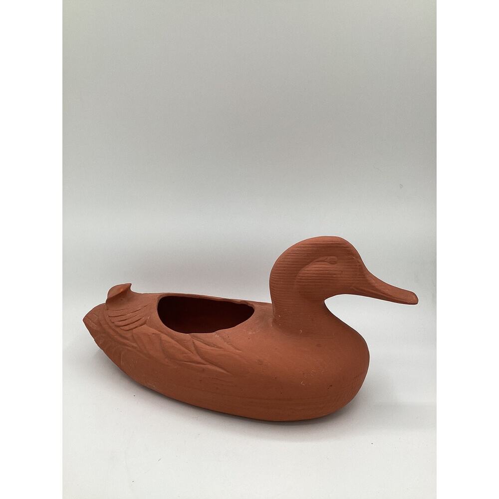 Large Vintage Pottery Terra Cotta Duck Planter Vase 13” Length